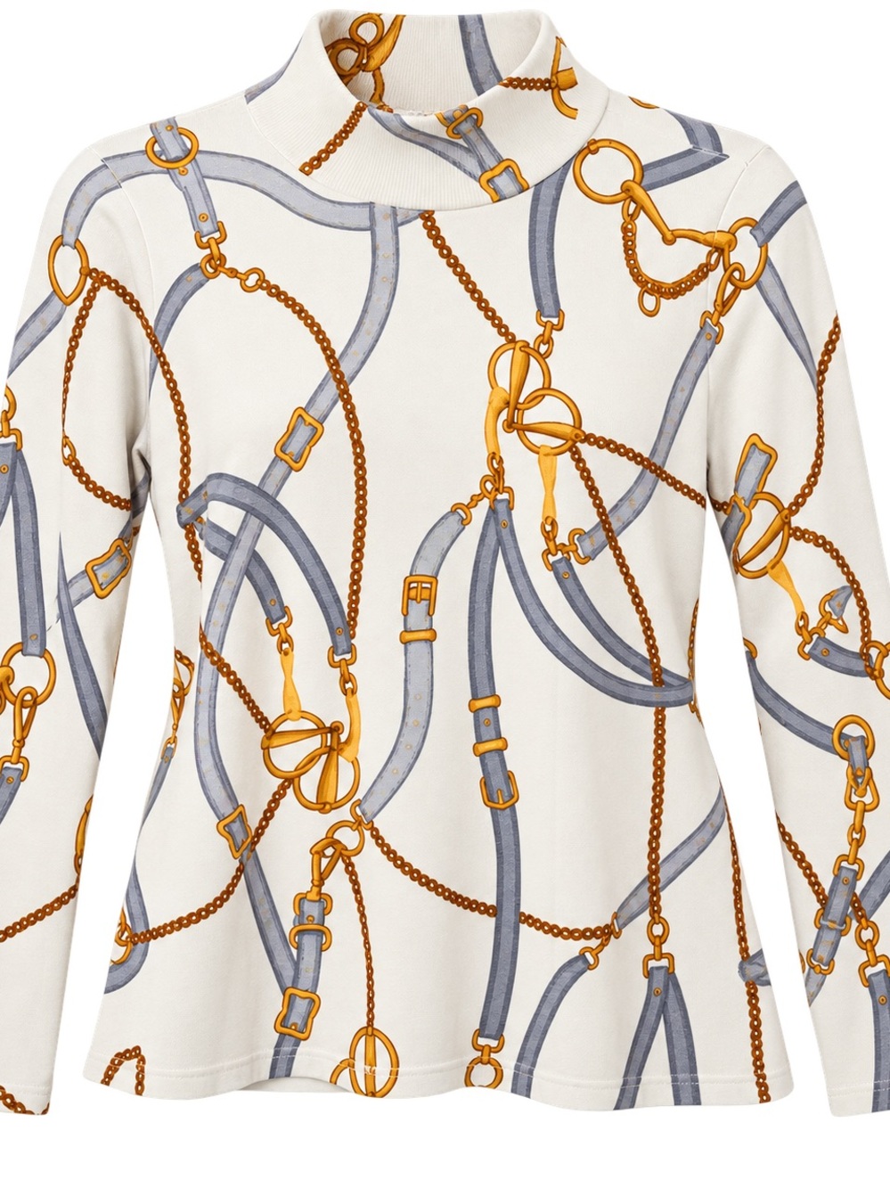 Chico’s Metallic Knit Equestrian Print Sweater Size 0 Cream Gold Gray - Picture 8 of 9